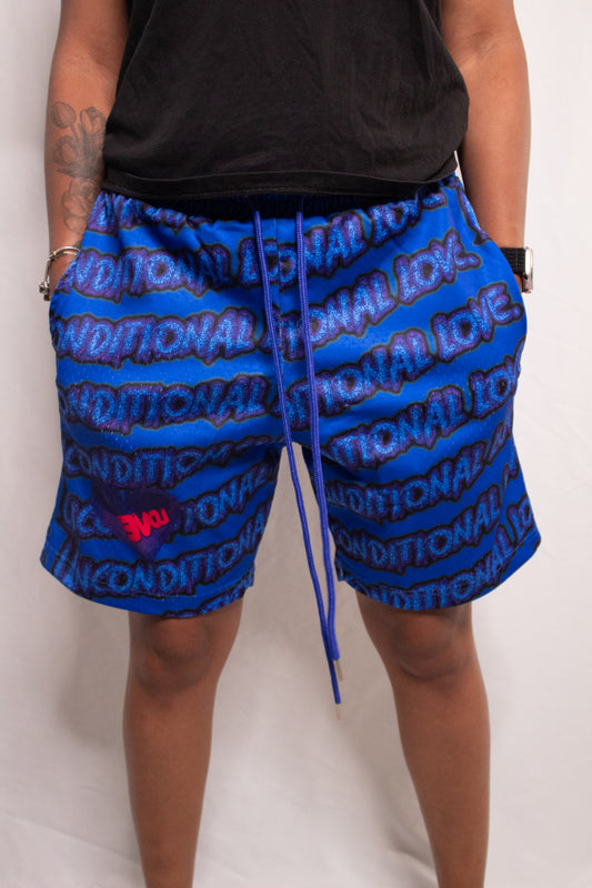 “UNCONDITIONAL LOVE” Shorts pink & blue