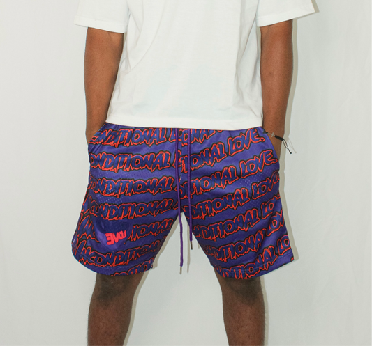 “UNCONDITIONAL LOVE” Shorts black & purple